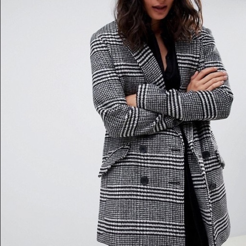 ASOS slim coat in check, double breast notch lapel